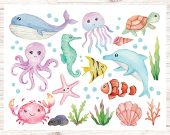 Cartolina Happy Ocean Creatures / 1 cartolina / Cartoncino spesso / Per inviare una cartolina a un amico
