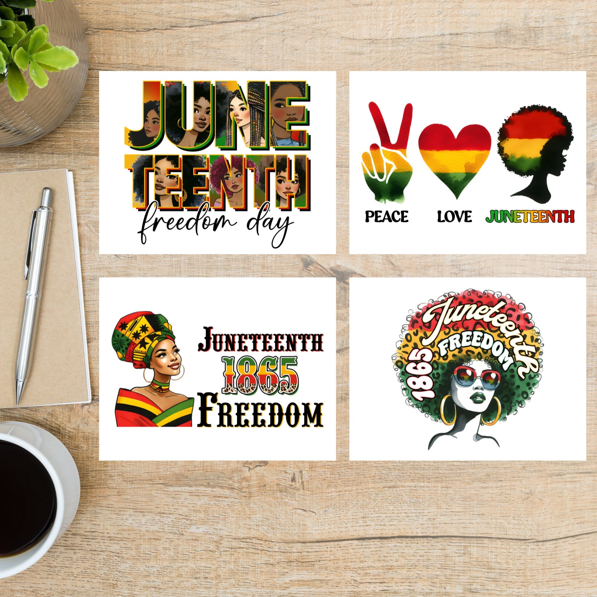 Set de cartes postales Juneteenth | 4 cartes postales | Célébration de la liberté afro-américaine en couleur