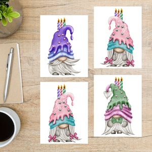 Geburtstag Wichtel Postkarten Set | 4 Postkarten | 130 Dicker Karton | Zum Versenden einer Postkarte an einen Freund