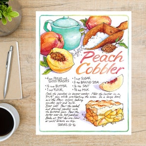 Pfirsich Cobbler Rezept Postkarte | 1 Postkarte | Dicker Karton | Rezept Postkarte Pfirsich Schuster Dessert Pfirsiche Süden Südländer Essen