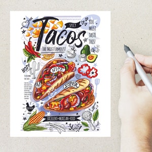 Tacos Postkarte | 1 Postkarte | Dicker Karton | Zum Versenden einer Postkarte an einen Freund