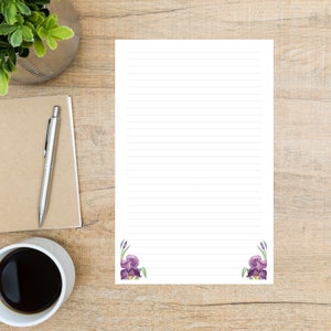 Papelería con flores de iris morado / 10 hojas y 5 sobres / 8,5 x 5,5 hojas + sobres a juego / Para escribir cartas y notas