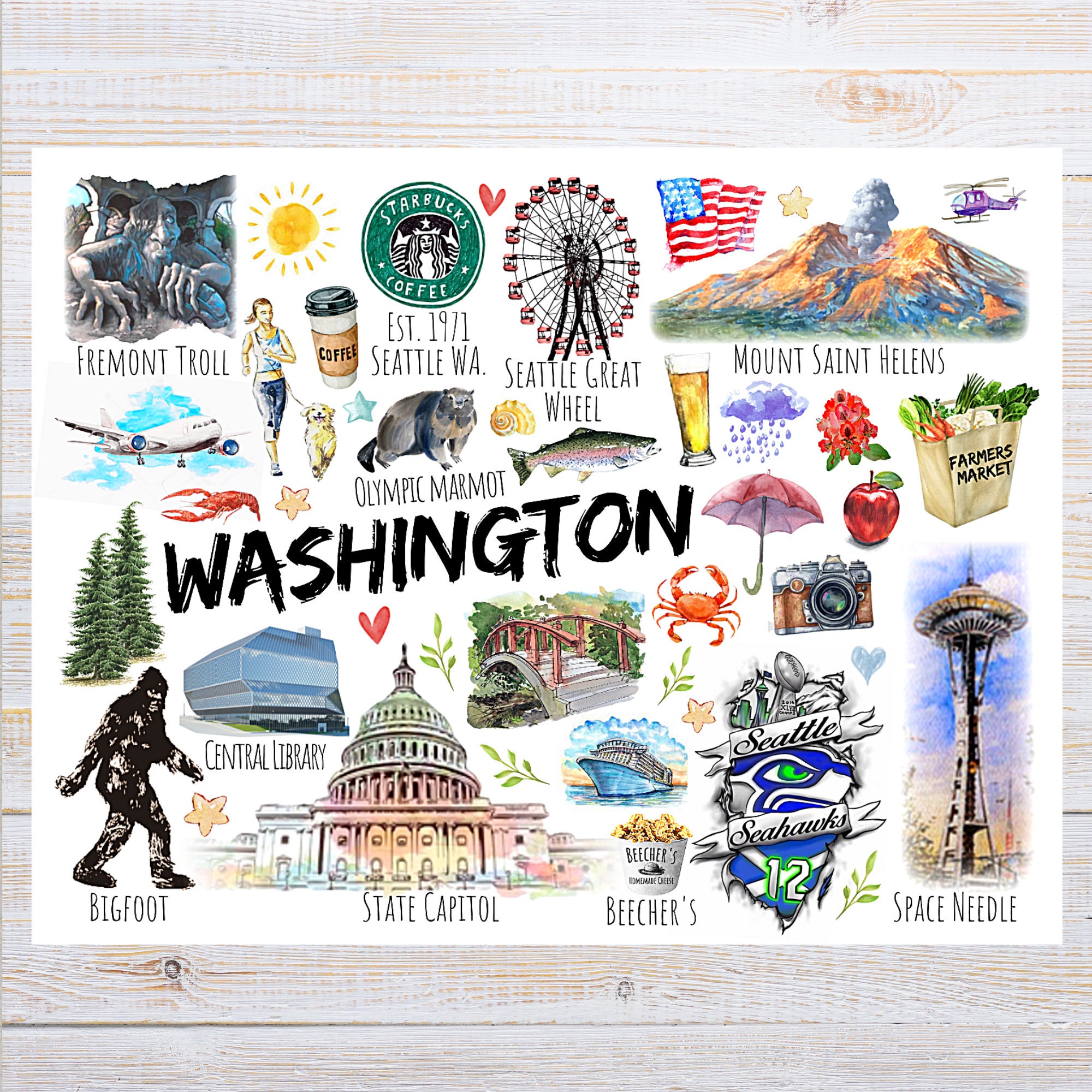 Washington Themes and Landmarks Postcard 1 Postcard Thick Etsy
