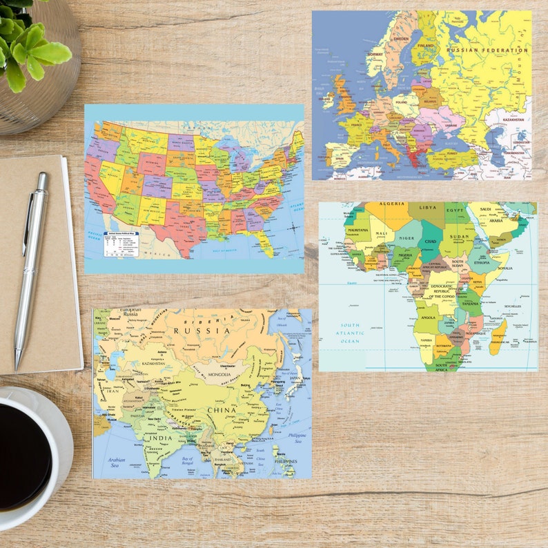 For sending a postcard to a friend family member Country Maps Postcard Set 130 Thick Cardstock 4 Postcards