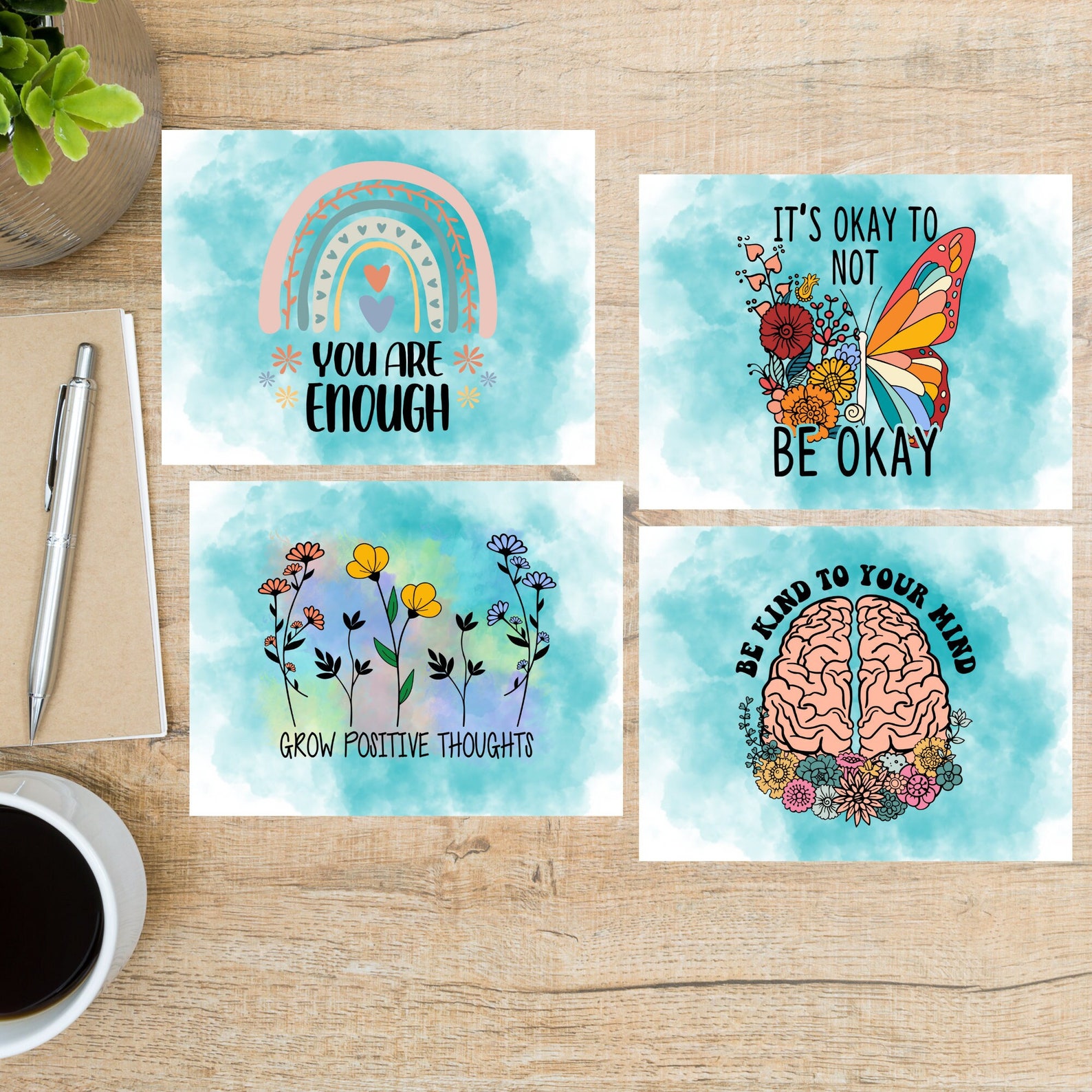 Mental Health Quotes Postcard Set | 4 Postcards | 130 Thick Cardstock ...
