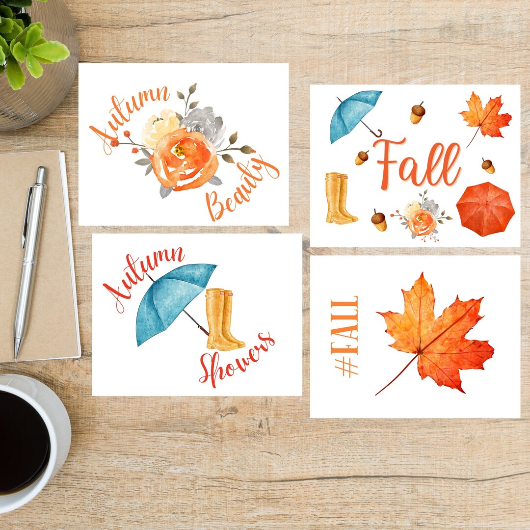 Fall Theme Postcard Set | 4 Postcards | 130 Thick Cardstock | for ...