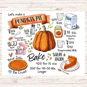 Pumpkin Pie Recipe Postcard | 1 Postcard | Thick Cardstock | For sending a postcard to a friend