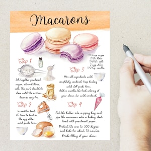 Carte postale de recette de macarons | 1 carte postale | Papier cartonné épais | Pour envoyer une carte postale à un ami