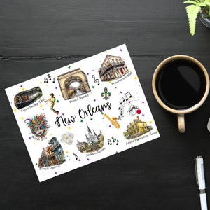 New Orleans Themes and Landmarks Postcard | 1 Postcard or notecard | Thick Cardstock | For sending a postcard to a friend