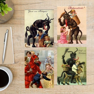Juego de postales navideñas de Krampus / 4 postales / Cartulina gruesa de 130 g / Para enviar una postal a un amigo o familiar