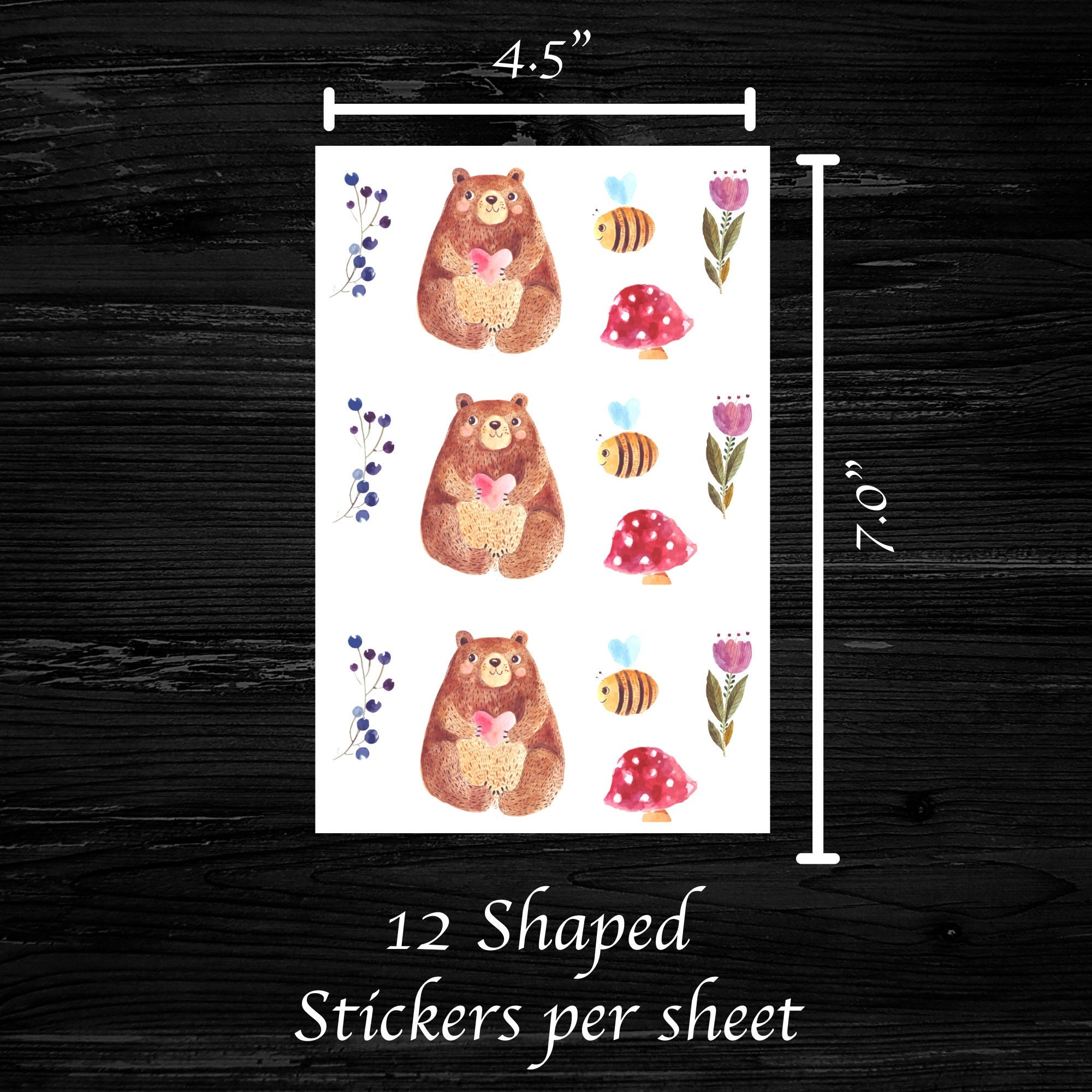 Watercolor Bear Sticker Sheet - Sheet Measures About 4.5