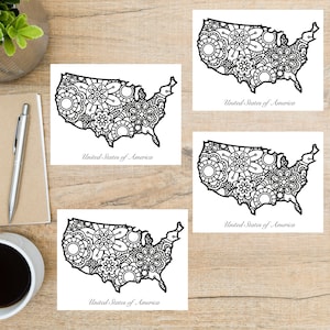 Set di cartoline con design mandala degli Stati Uniti d'America / 4 cartoline / cartoncino spesso 130 / angoli squadrati / posta lumaca felice