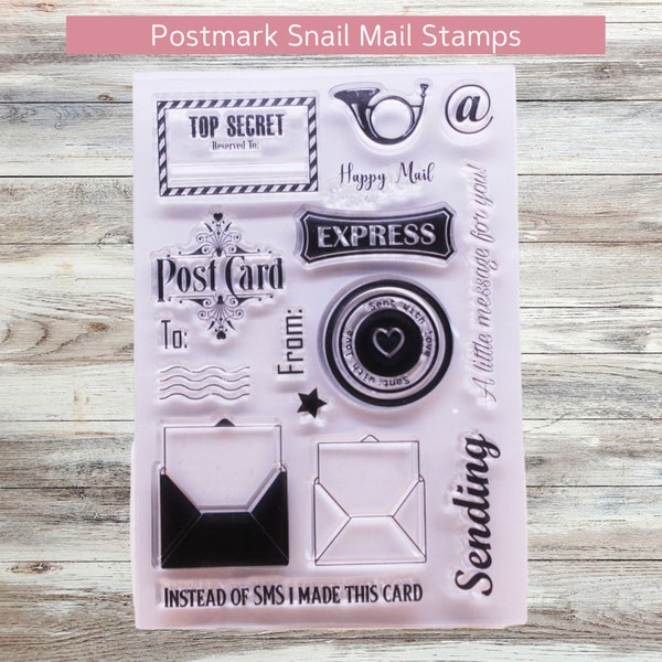 Postmark Snail Mail Stamp Set - Stamp block not included - Set includes sentiments, envelopes, postmarks, horn, @, to, from, star