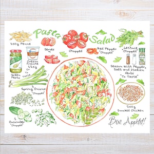 Rezept-Postkarte "Nudelsalat" | 1 Postkarte | Dicker Karton | Zum Versenden einer Postkarte an einen Freund