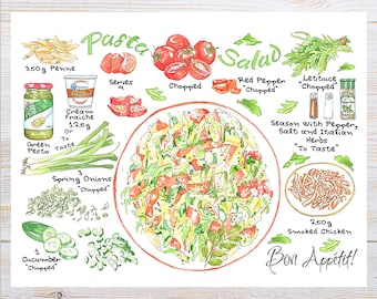 Recipe Postcard &quot;Pasta Salad&quot; | 1 Postcard | Thick Cardstock | For sending a postcard to a friend