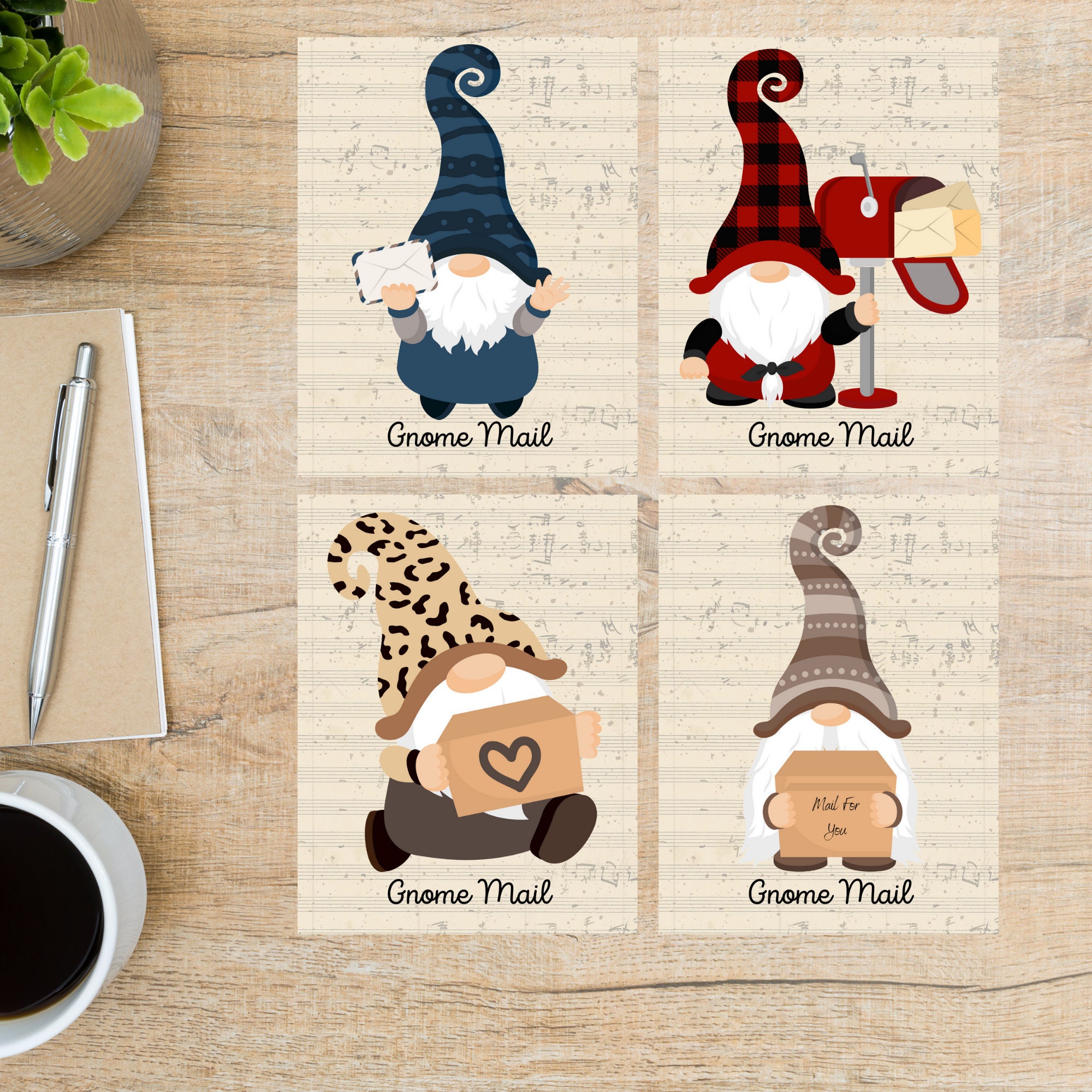 Gnome Mail Postcard Set 4 Postcards 130 Thick Cardstock Etsy