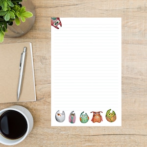 Juego de papelería con búhos extraños y lindos / 10 hojas y 5 sobres / 8,5 x 5,5 hojas + sobres a juego / Para escribir cartas y notas