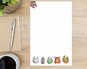 Weird and Cute Owls Stationery Set | 10 Sheets & 5 Envelopes | 8.5 X 5.5 Sheets + Matching Envelopes | For writing letters and notes