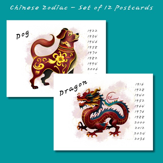 Chinese Zodiac 12 Pack Postcards or Notecards | 12 Postcards or