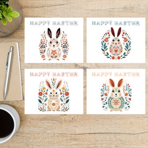 Cartolina di Pasqua Coniglietti Scandinavi / 4 cartoline / Cartoncino Spesso / Per inviare una cartolina a un amico