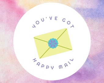 You&#39;ve Got Happy Mail | 30 Stickers per sheet | 1.5&quot; Circles | Great for decorating your envelopes, postcards, and stationery paper!