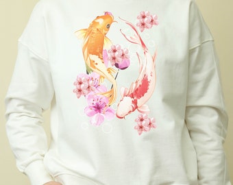 Koi Fish Sweater, Koi Ying yang Fish Sweatshirt, Vêtements de ville japonais, Sueur esthétique, Pull japonais, Œuvres d’art japonaises, Luck Sweat