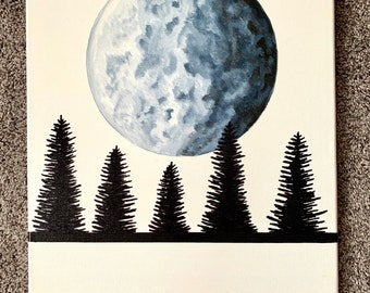 Pintura Acrílica Luna y Pino