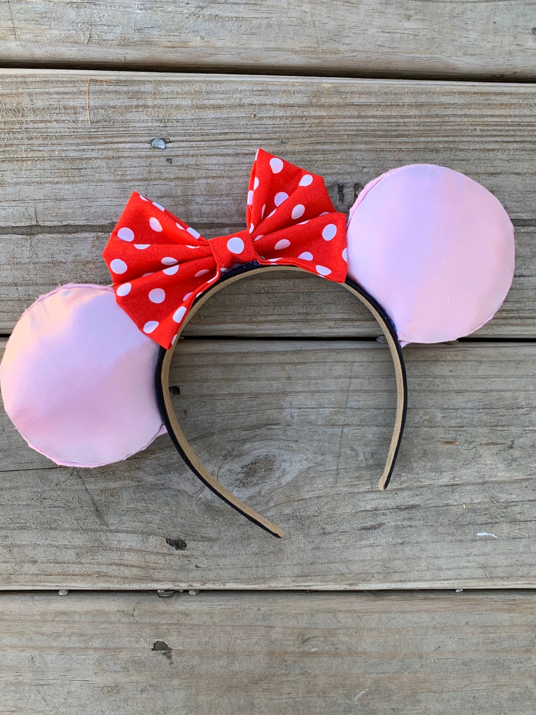 Pink Satin With Red and White Polka Dot Bow Headband Ears - Etsy