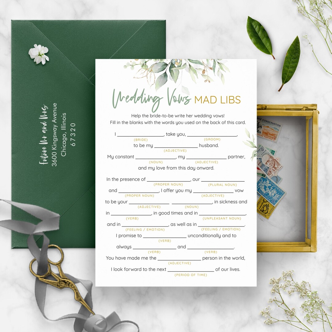 Wedding Vows Mad Libs Game Editable Instant Download Bridal - Etsy