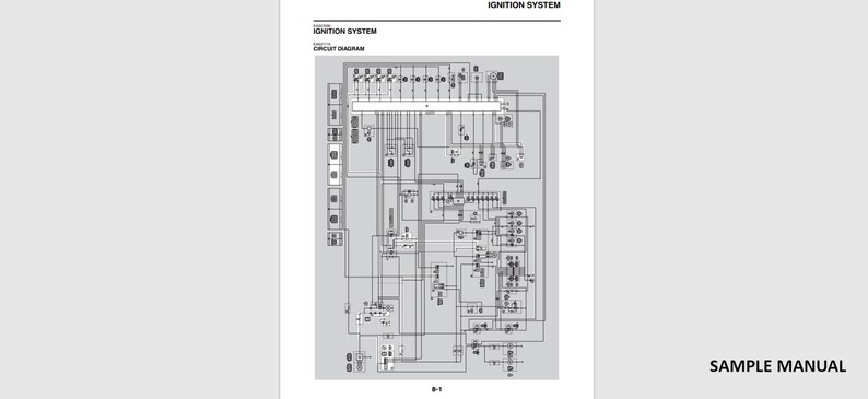 May include: A page from a manual with the title "IGNITION SYSTEM" at the top. The page features a detailed circuit diagram with various symbols and lines. The text "SAMPLE MANUAL" is at the bottom right.