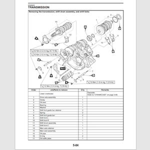 May include: A black and white diagram of a transmission assembly, with various parts labeled and exploded views. The diagram includes torque specifications and a parts list. The text "SAMPLE MANUAL" is visible at the bottom right.