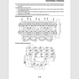 May include: A page from a manual with the title "Tightening Torques" at the top. The page includes diagrams of an engine and instructions for tightening bolts. The text "Sample Manual" is in the bottom right corner.
