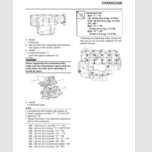 May include: A page from a sample manual with diagrams and text related to a crankcase. The page includes illustrations of engine components, torque specifications, and instructions for assembly. The text "SAMPLE MANUAL" is visible.
