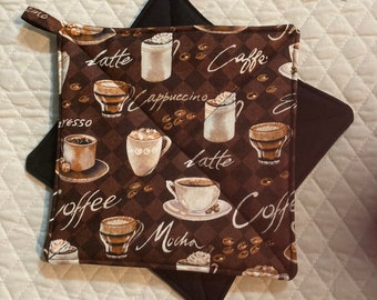 COFFEE SAMPLER Double Layer Hanging Decorative Towel housewarming gift coffee cups Pot Holder Set coffee lover gift brown coffee pots