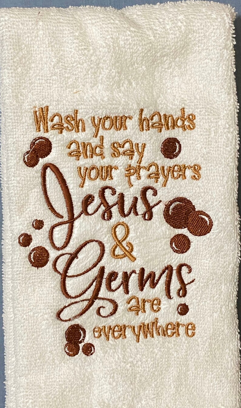 Embroidered Hand Towel Jesus and Germs Bath hand towel Bath Etsy