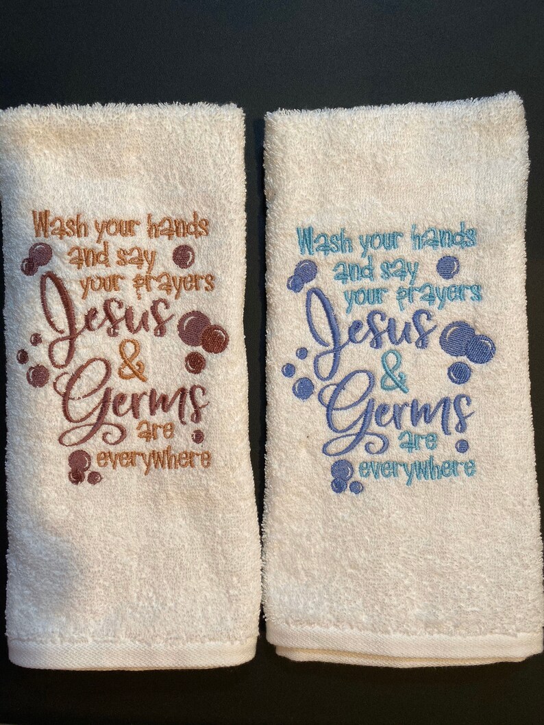 Embroidered Hand Towel Jesus and Germs Bath hand towel Bath Etsy