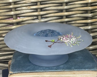 Vintage Art Deco gefrostetes blaues Glas Sträußchen Schüssel Bagley Kuppel Elf Original