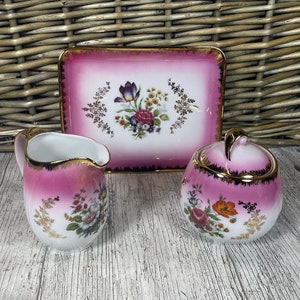 Vintage Kleiber Bavaria 22 Karat Gold Tea Coffee Creamer Set Milk Jug Lidded Sugar Bowl and Plate Original