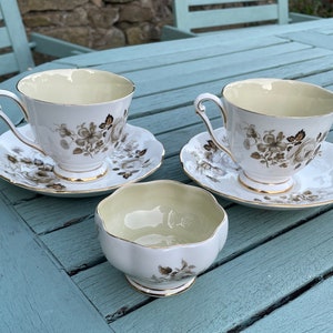 Vintage Queen Anne Terra Nova China England Set of 2 Tea Cups and Sugar Bowl