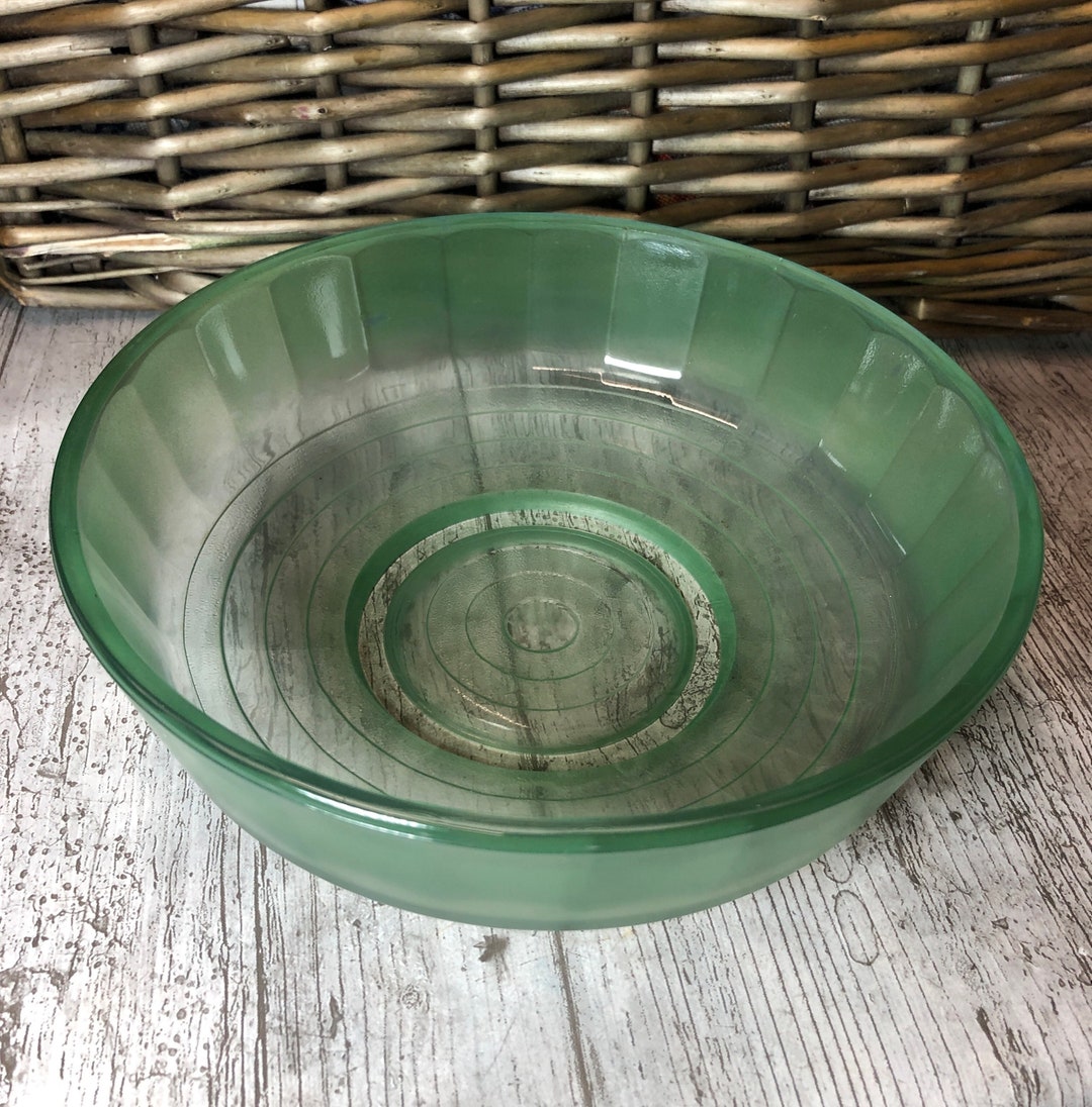 Vintage Green Frosted Glass Fruit Bowl Retro Original Etsy