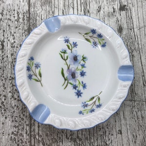 Vintage small fine bone China ashtray Shelley blue floral pattern