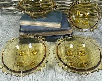Vintage Art Deco 1930's Amber Glass Bowl/Dish Set of 4 Serving Dessert Serving Sowerbys
