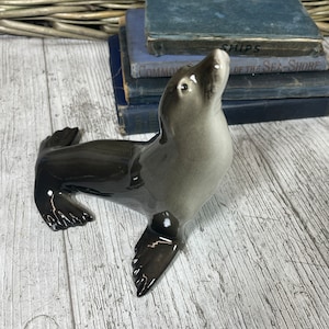 Vintage Lomonosov USSR Porcelain Seal Figurine Beach Sea Nautical Decor