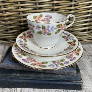 Vintage Aynsley April Rose Bone China Trio Tea Cup, Saucer and Plate Set