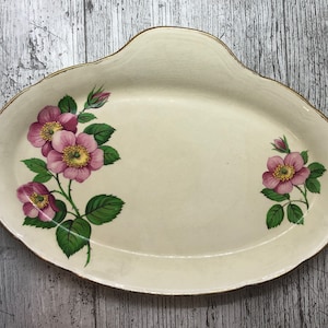 Vintage J Fryer & Son England shaped sandwich plate tray small decorative plate floral with pink flower detail
