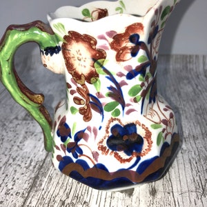 Original Welsh Gaudy Snake / caterpillar Handled Jug small size 1830s Allerton’s hand painted copper lustre