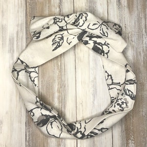 Wired Head Scarf wrap grey & white floral pattern print