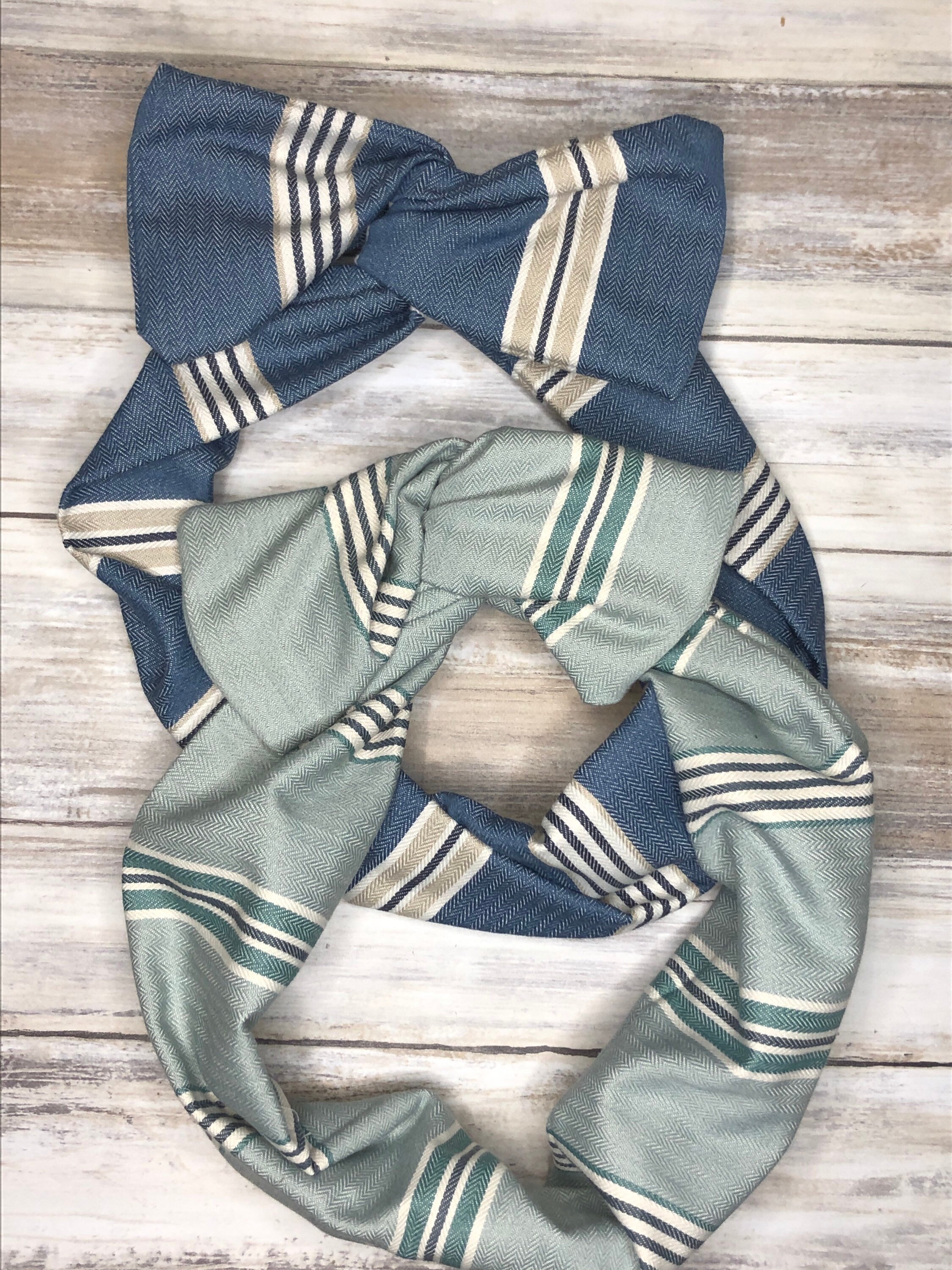 Wired Head Scarf Wrap Blue Turquoise Striped - Etsy display picture 3