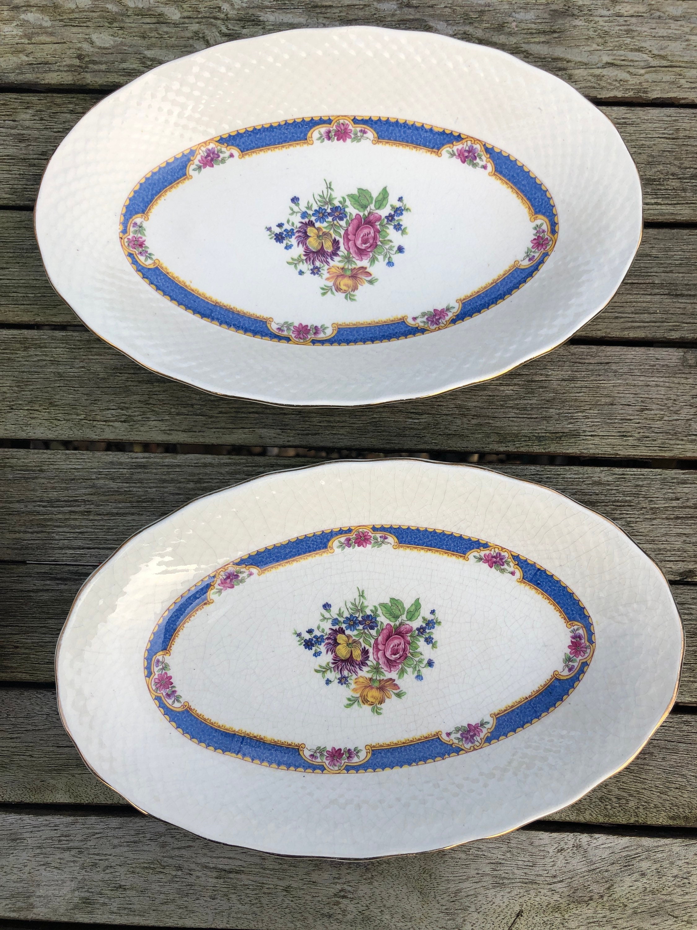 ヴィンテージ ファーニバルズ 1913 イギリス製 装飾楕円形プレート 花