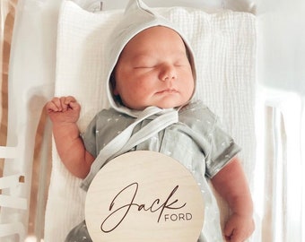 Wooden Baby Name Announcement Sign | Custom Engraved Baby Name Plaque | Modern Birth Announcement | Newborn Photo Prop | Fresh 48 Photos
